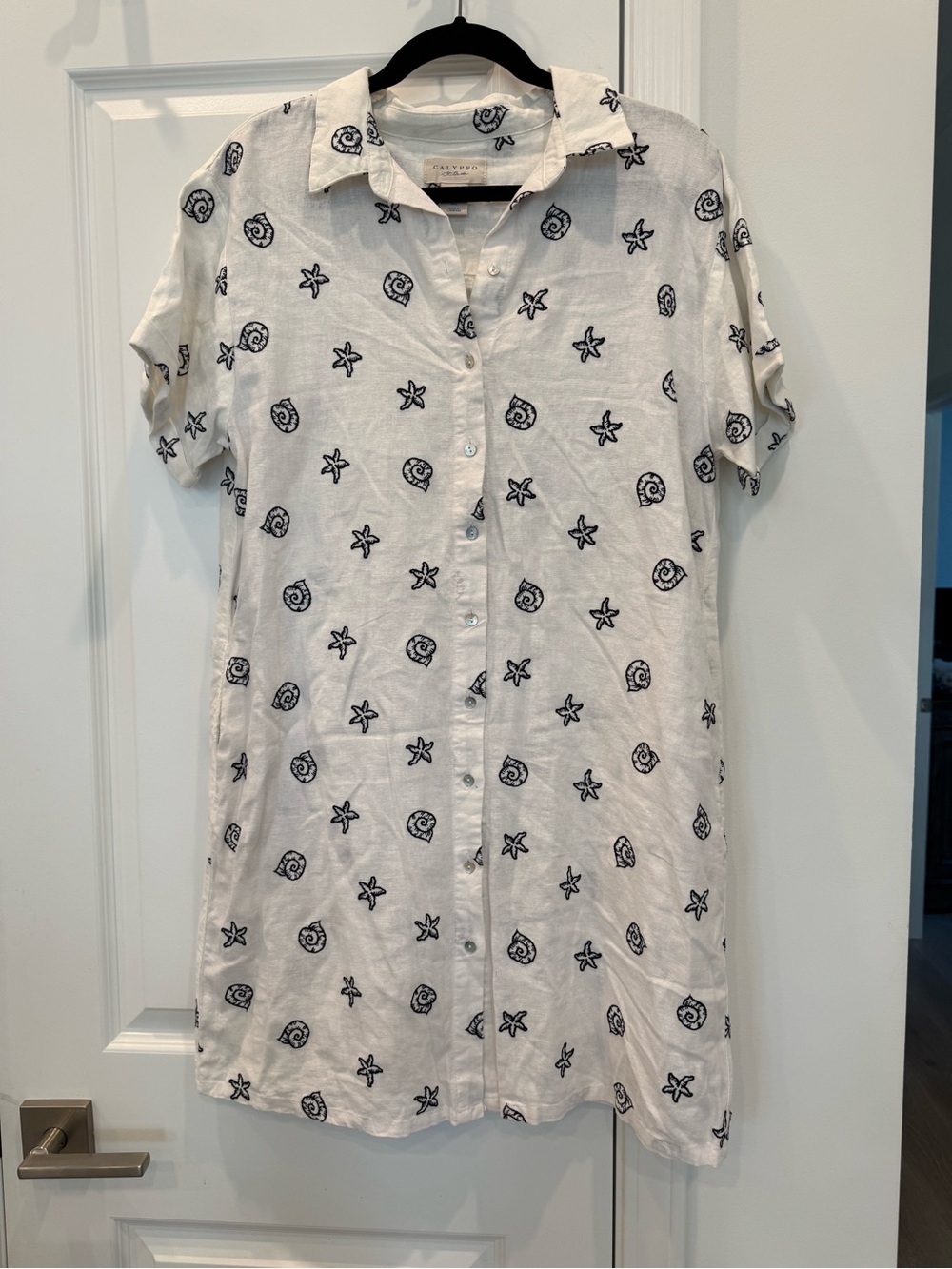 Calypso St. Barth White Button-Front Shell & Starfish Midi Dress